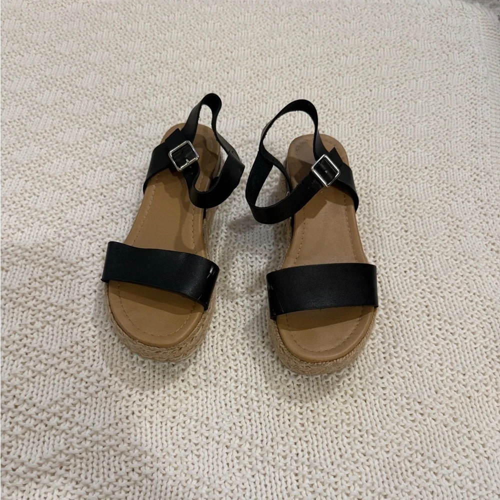 Black Strappy Wedge Sandals - Picture 4 of 4